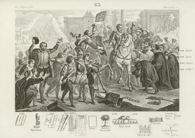 Henry IV of France entering Paris accompanied by the Comte de Brissac, Governor of the city, 22 March 1594 by French School
