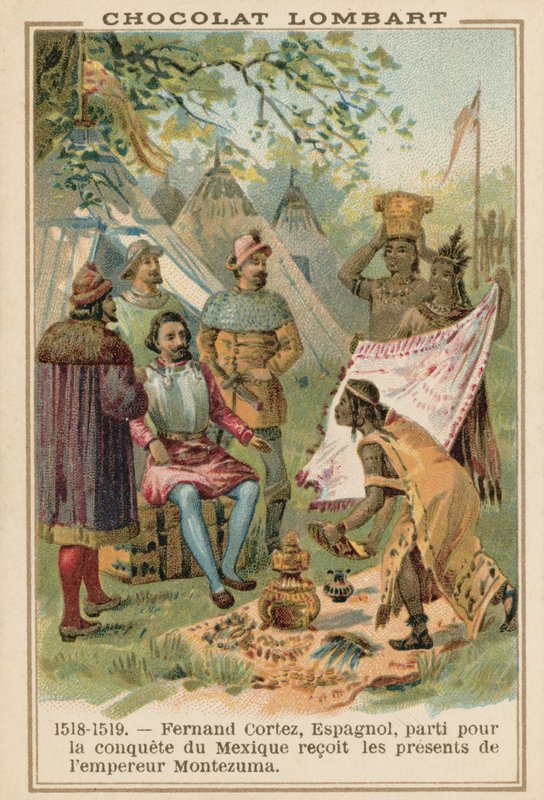 Hernan Cortes Receiving Gifts from the Aztec Emperor Montezuma, Mexico, 1518-1519 by French School
