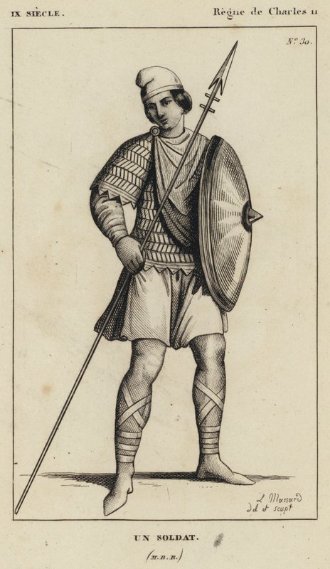 9th Century, Reign of Charles II, A Soldier (engraving) by French School