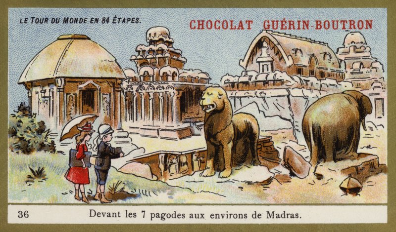 In front of the seven temples in the area of Madras by French School