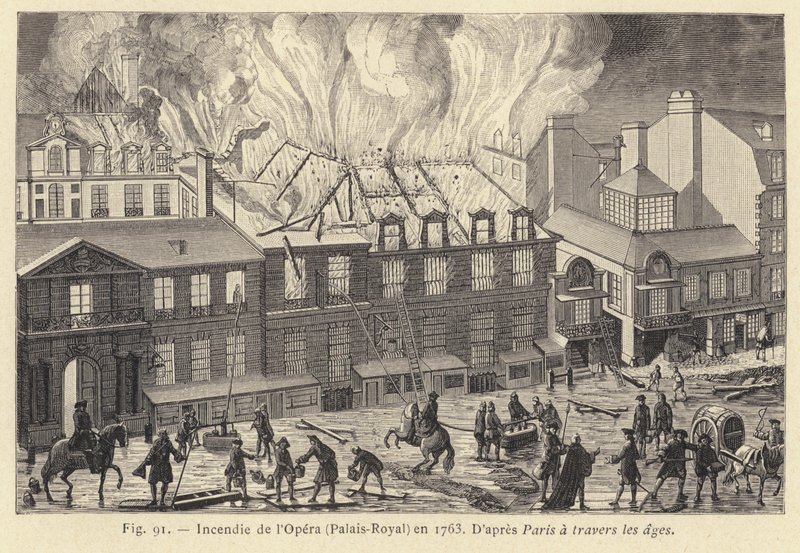 Fire at the Opera, Palais-Royal, in 1763 by French School