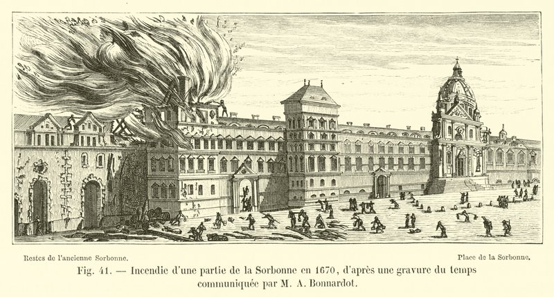 Fire in a Part of the Sorbonne in 1670, after an Engraving of the Time Communicated by M. A. Bonnardot by French School