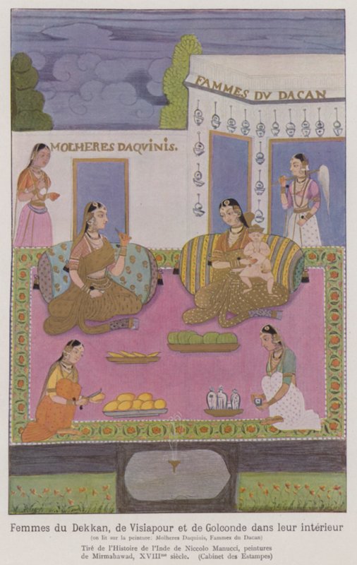 Indian Women of the Deccan Inside a Building by French School