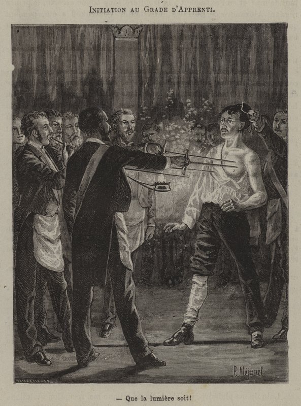 Initiation to the degree of apprentice. "Let there be light!" by French School