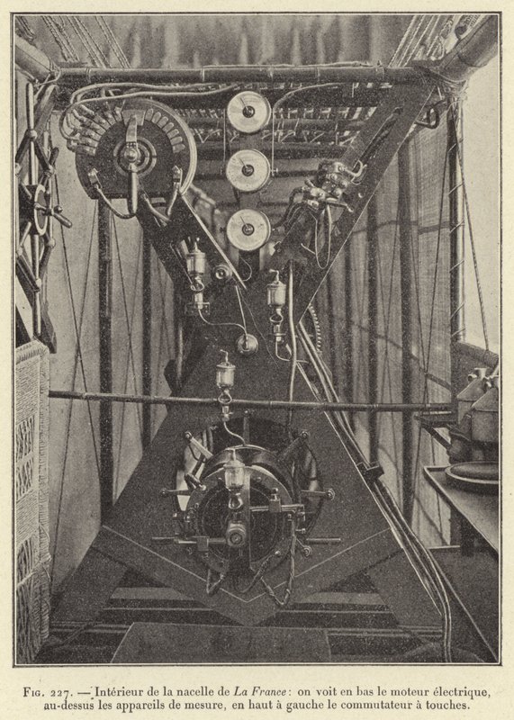 Interior of the Gondola of La France: Below the Electric Motor, Above the Measuring Instruments, Top Left the Key Switch (engraving) by French School