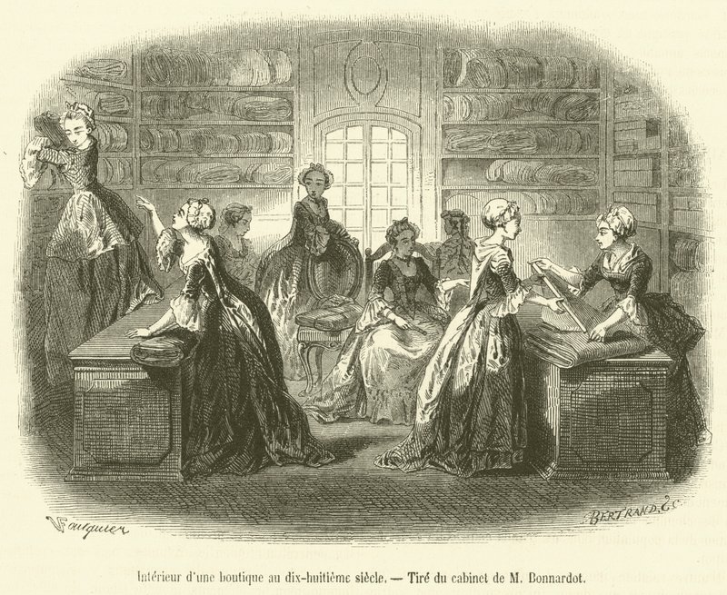 Interior of a Shop in the Eighteenth Century (engraving) by French School