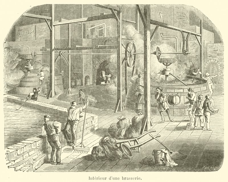 Interior of a Brewery (engraving) by French School