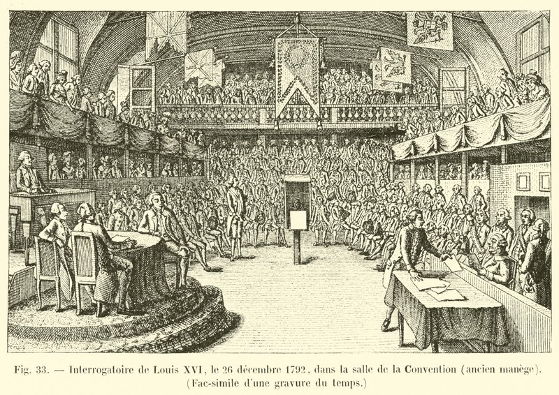 Interrogation of Louis XVI, December 26, 1792, in the Convention Hall, Former Manege, Facsimile of an Engraving of the Time by French School