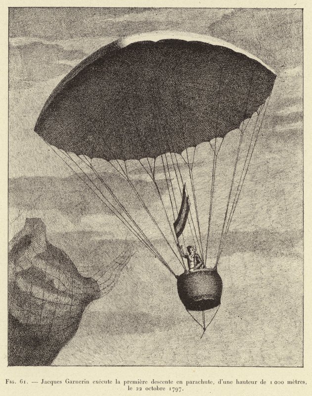 Jacques Garnerin Executes the First Parachute Descent, from a Height of 1000 Meters, on October 22, 1797 by French School