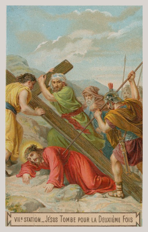Jesus falls for the second time (The seventh Station of the Cross) by French School