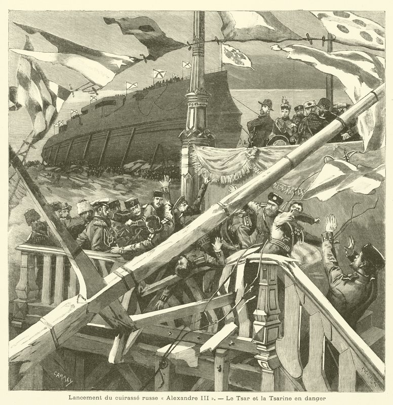 Launch of the Russian Battleship Imperator Aleksandr III (engraving) by French School
