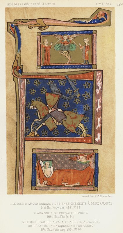 The God of Love Giving Teachings to Two Lovers, Coat of Arms of a Knight Poet, The God of Love Appears in a Dream to the Author of the Debate of the Damsel and the Clerk by French School
