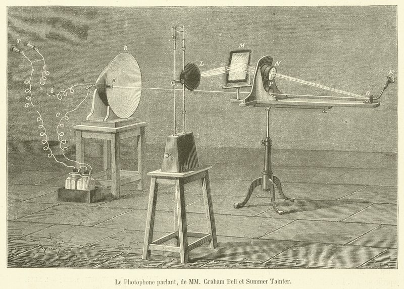 The Talking Photophone, by MM Graham Bell and Summer Tainter (engraving) by French School