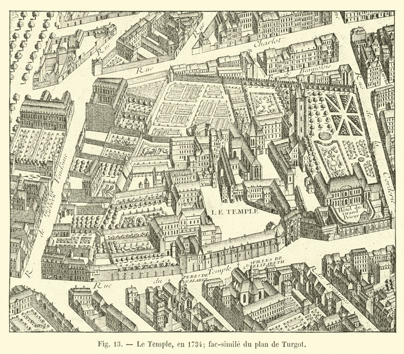 The Temple, in 1734; facsimile of the plan by Turgot by French School