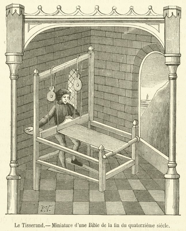 The Weaver, Miniature from a Bible of the late fourteenth century (engraving) by French School