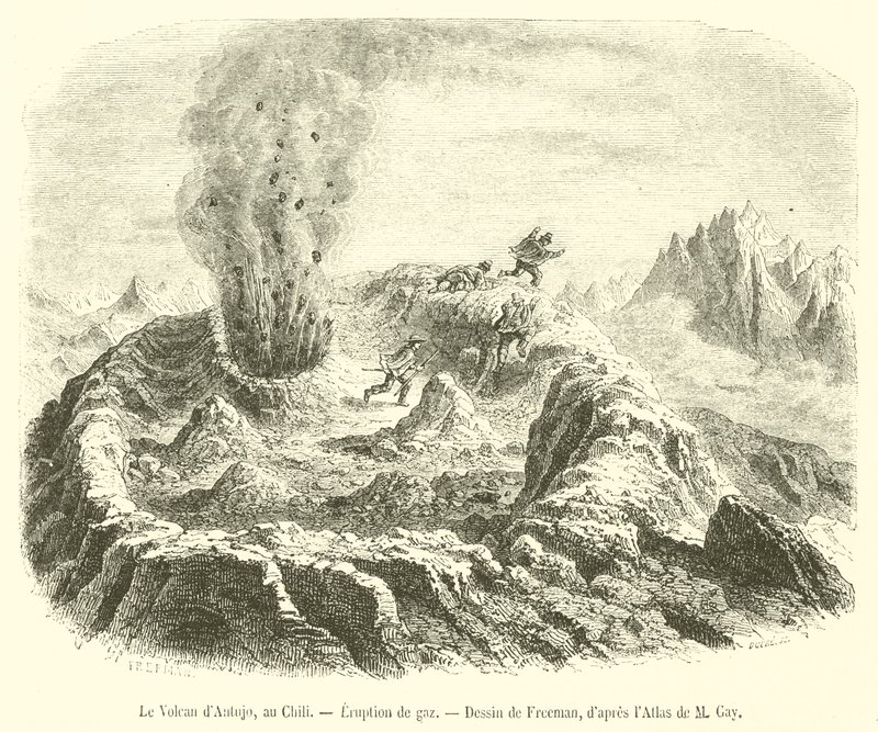 The Antujo Volcano, in Chile, Gas Eruption (engraving) by French School