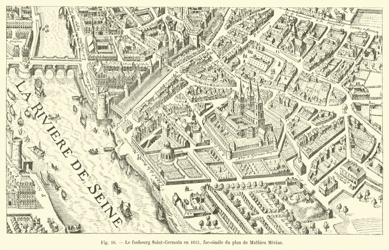 The Saint-Germain suburb in 1615, facsimile of the plan by Mathieu Merian by French School
