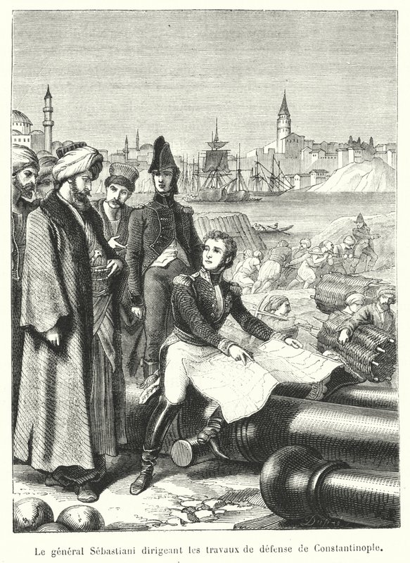 General Sebastiani directing the defense works of Constantinople (engraving) by French School
