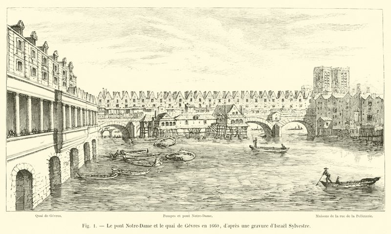 Pont Notre-Dame and quai de Gevres in 1660, after an engraving by Israel Sylvestre by French School
