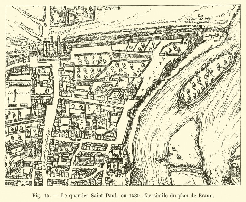 The Saint-Paul district in 1530, facsimile of Braun