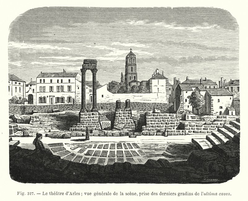 Theater of Arles; General View of the Scene, Taken from the Last Steps of the Ultima Cavea by French School
