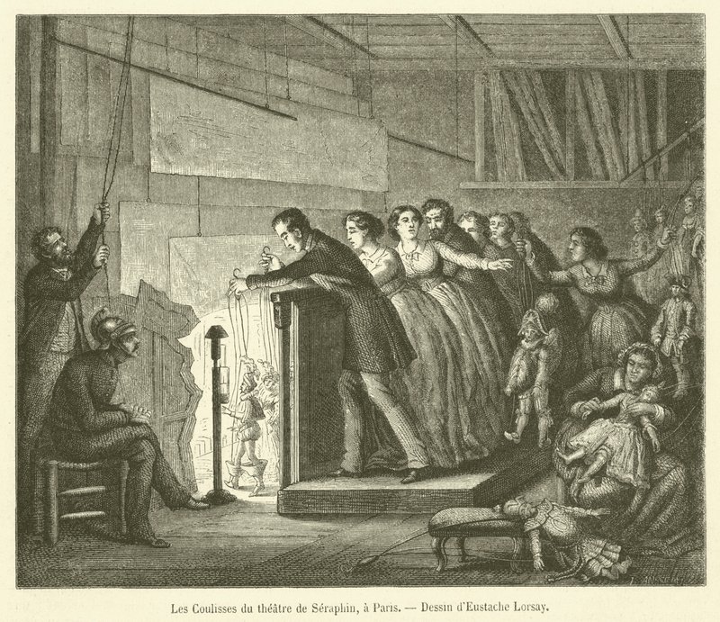 The backstage of the Seraphin Theatre in Paris by French School