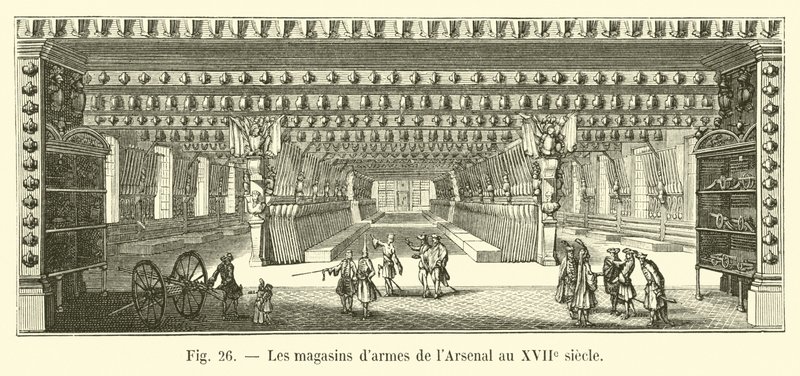 Arsenal weapons stores in the 17th century by French School