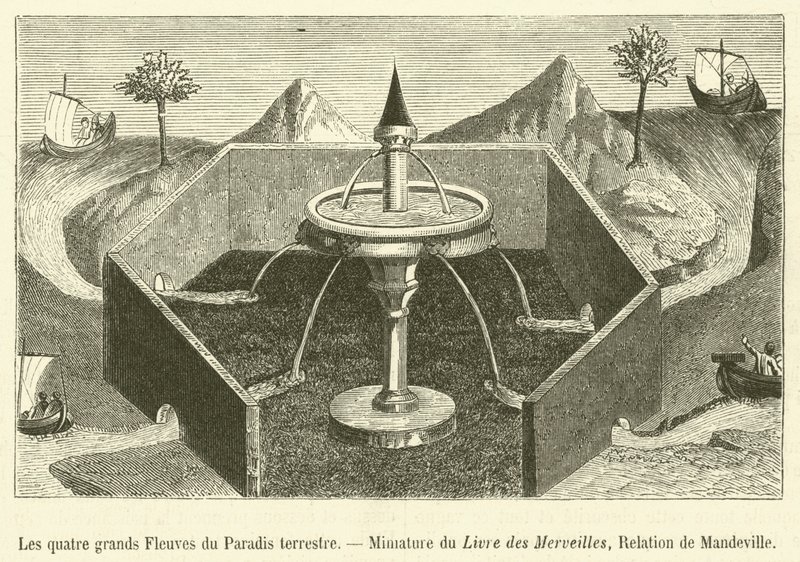 The Four Great Rivers of the Earthly Paradise, Miniature from the Book of Wonders, Relation of Mandeville by French School