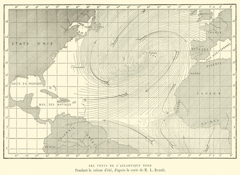 The Winds of the North Atlantic During the Summer Season by French School