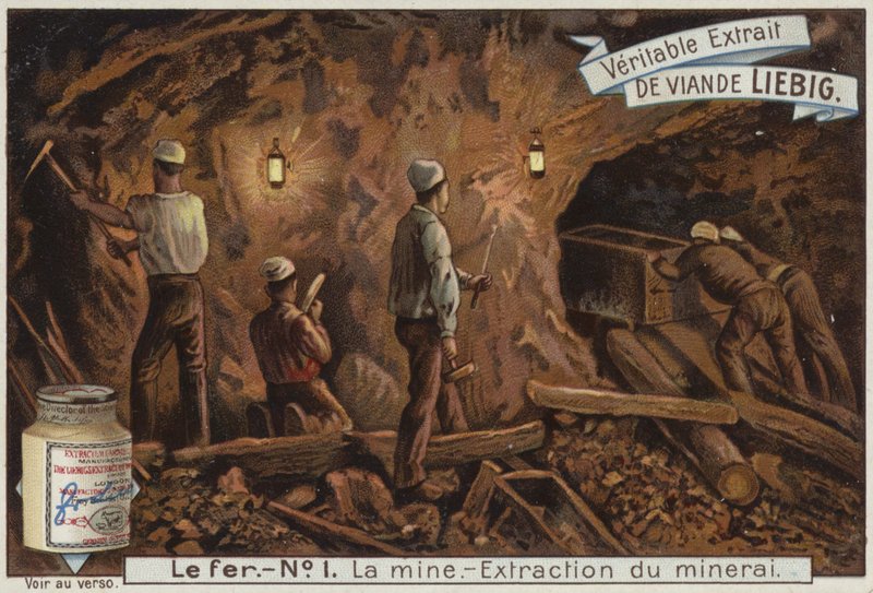 Liebig card featuring the iron industry by French School
