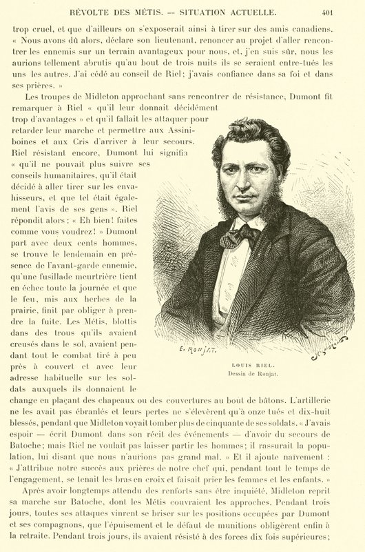 Louis Riel, Canadian Politician and Leader of the Metis People by French School