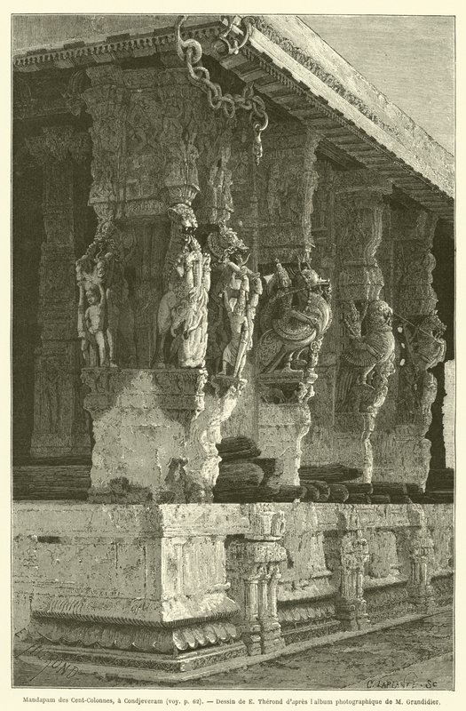 Mandapam of the Hundred Columns, at Kanchipuram by French School