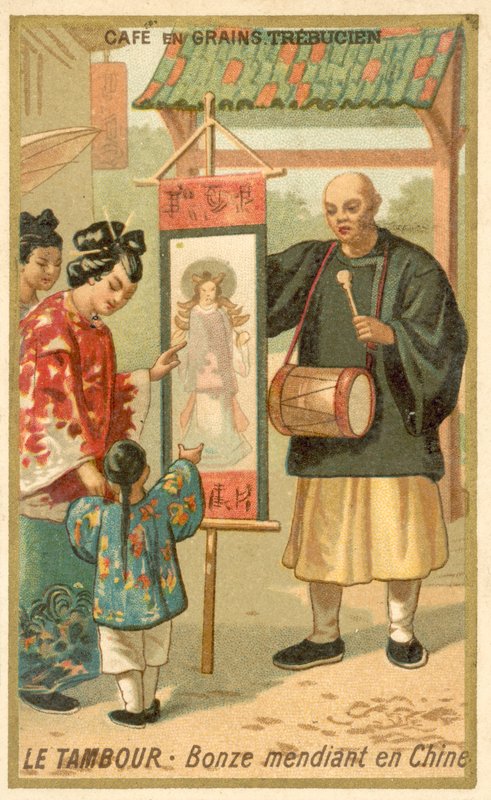 Mendicant monk with a drum, China by French School