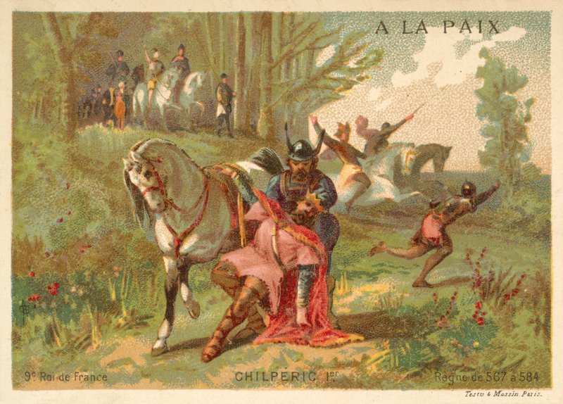 Murder of Chilperic I, Frankish king of Neustria, 584 by French School