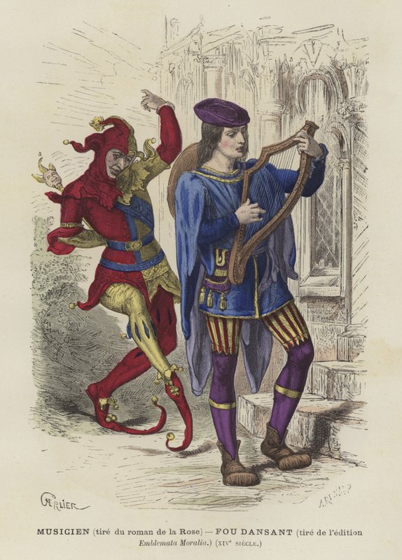 Musician and dancing fool, 14th Century by French School
