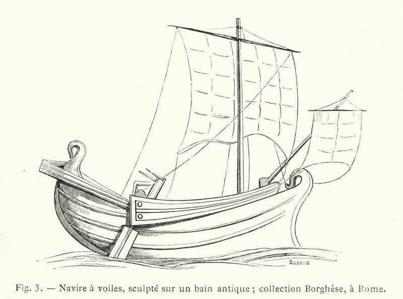 Sailing Ship Sculpted on an Ancient Bath; Borghese Collection, Rome by French School