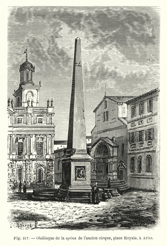 Obelisk of the Spina of the Ancient Circus, Royal Square, Arles by French School