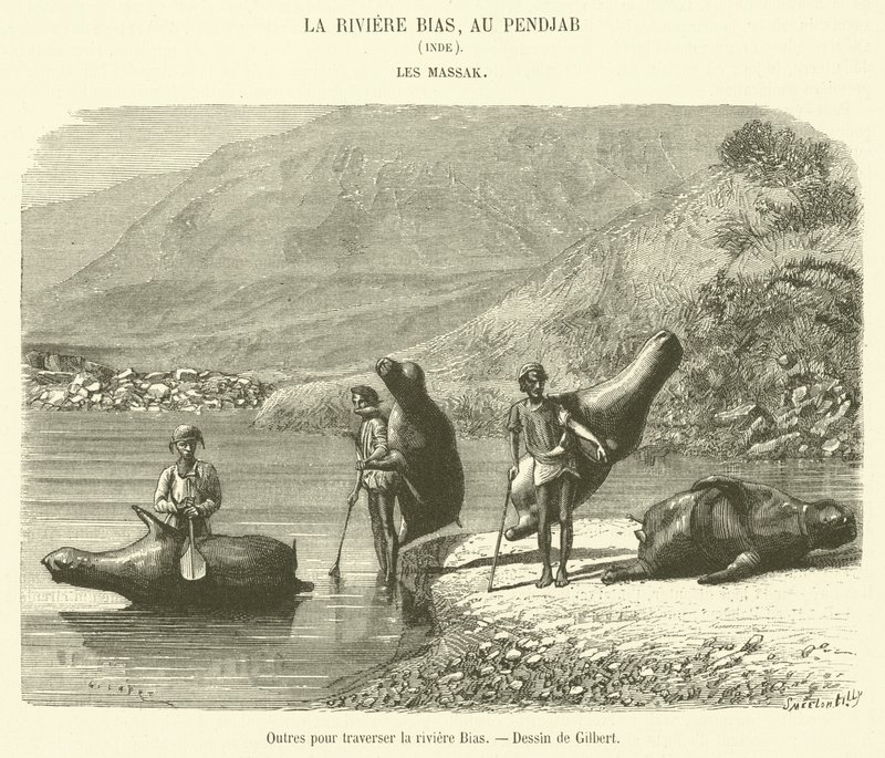 Waterskins for Crossing the Bias River (engraving) by French School