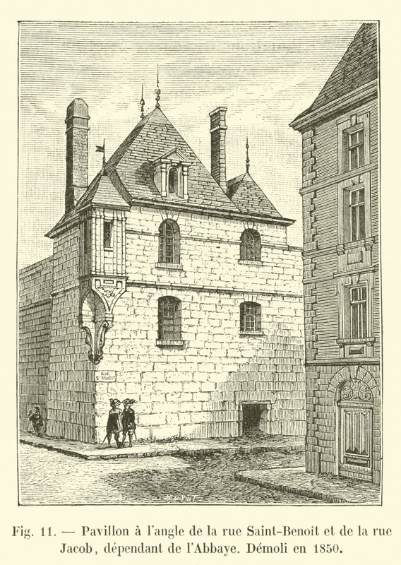 Pavilion at the corner of Saint-Benoit Street and Jacob Street, part of the Abbey, Demolished in 1850 by French School