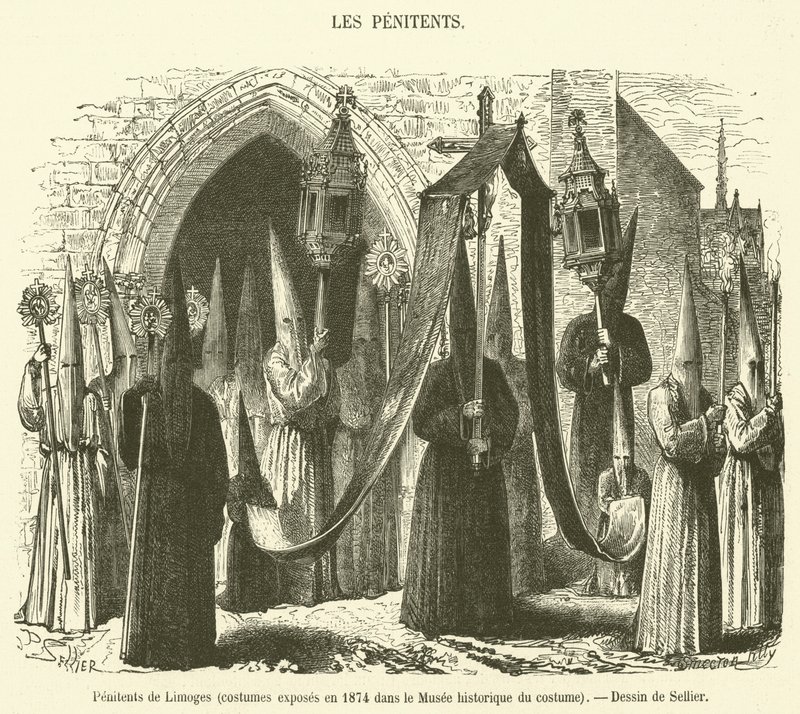 Penitents of Limoges, Costumes Exhibited in 1874 at the Historical Costume Museum (engraving) by French School