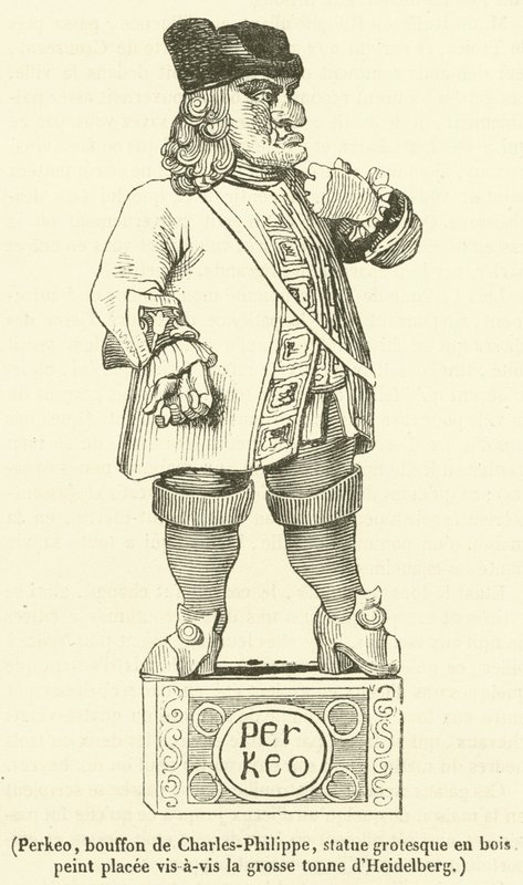 Perkeo, Jester of Charles-Philippe, Grotesque Painted Wooden Statue Placed Opposite the Great Tun of Heidelberg by French School