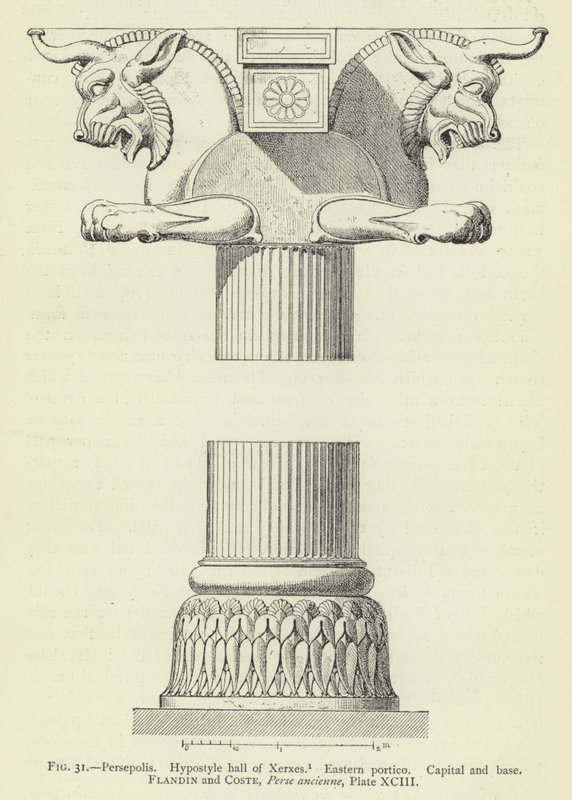 Persepolis, Hypostyle Hall of Xerxes, Eastern Portico, Capital and Base by French School