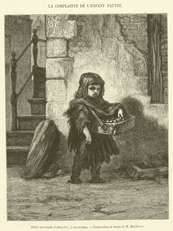 Little Match Girl, in Amsterdam (engraving) by French School