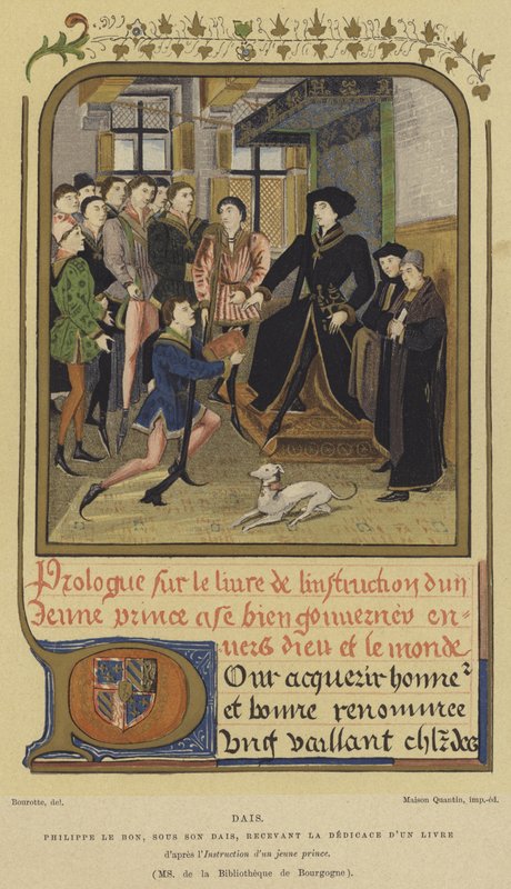 Philip the Good, Duke of Burgundy, Seated on a Dais Receiving a Book, 15th Century by French School