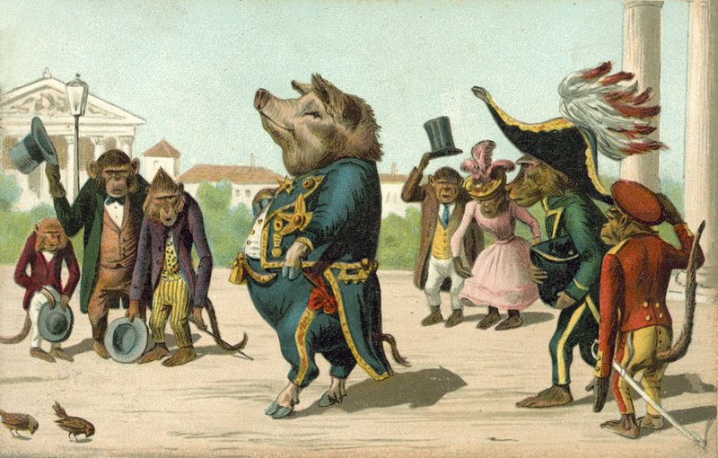Pig dressed as a general by French School