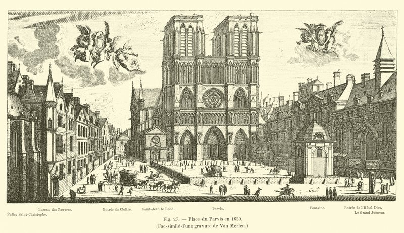Place du Parvis in 1650, Facsimile of an Engraving by Van Merlen by French School