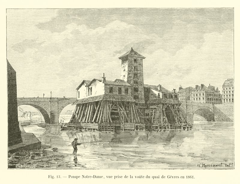 Notre-Dame Pump, View Taken from the Vault of the Quai de Gevres in 1861 by French School