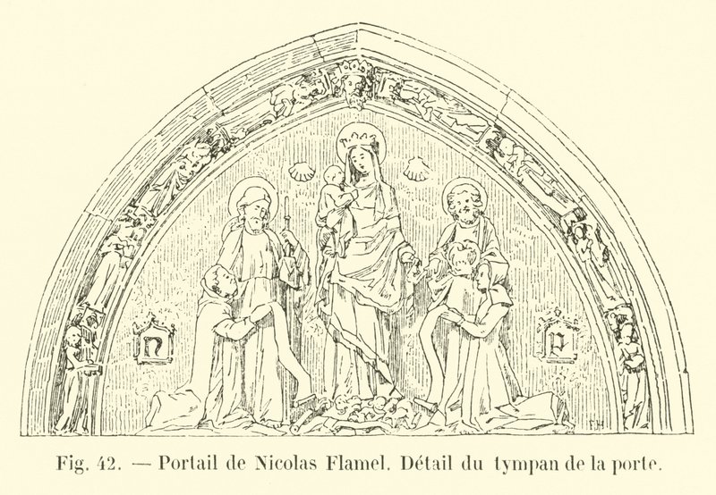 Portal of Nicolas Flamel, Detail of the tympanum of the door by French School