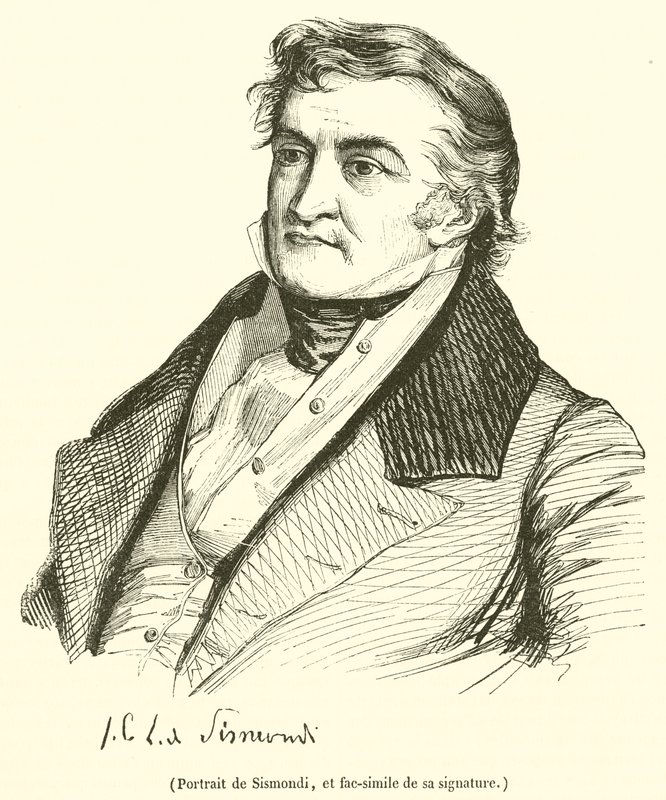 Portrait of Sismondi, and Facsimile of His Signature by French School