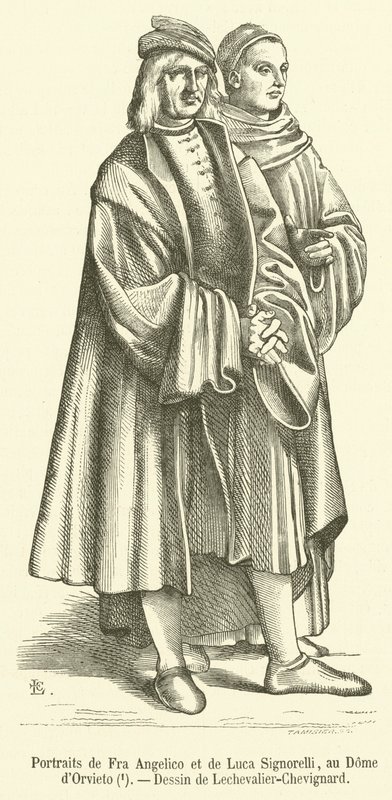 Portraits of Fra Angelico and Luca Signorelli, in the Dome of Orvieto (engraving) by French School